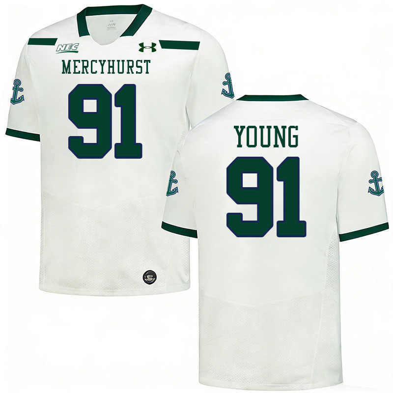Mercyhurst Lakers #91 Max Young College Football Jerseys,Uniforms Stitched-White